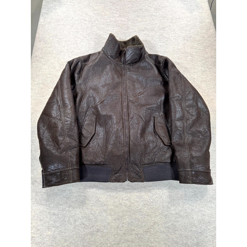 Perry Ellis Portfolio Faux Leather Bomber Jacket Mens 4XT Brown Vintage Full Zip